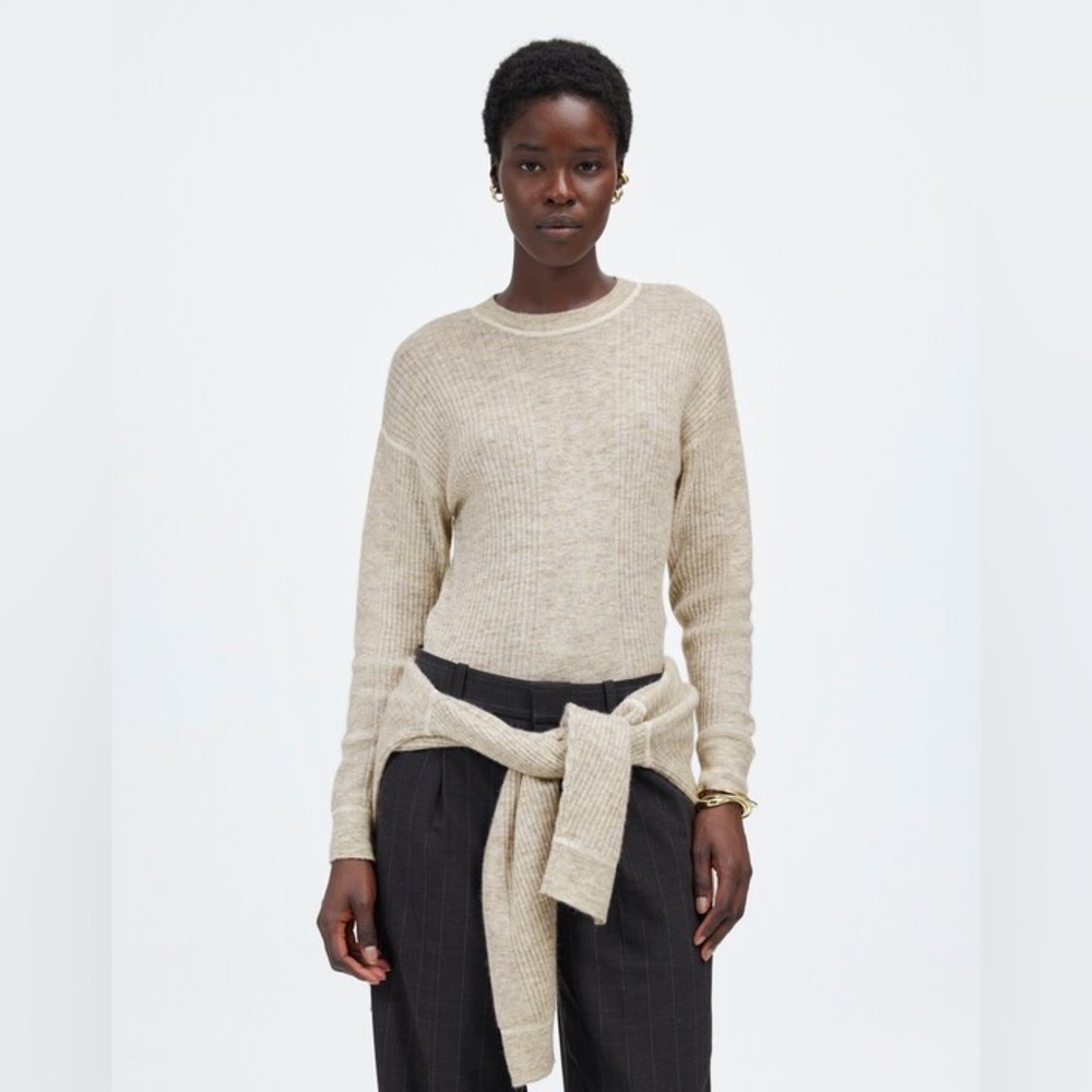 Madewell Ribbed Alpaca-Blend Crewneck Sweater Top Neutral Oversized Pullover Med